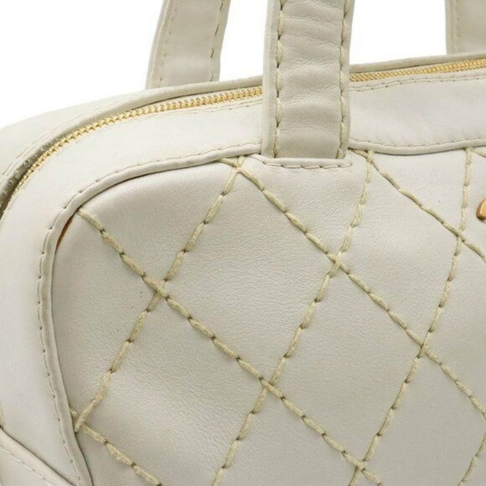 Authentic CHANEL CC Wild Stitch Vintage Quilted Bowler Hand Bag Tote Lambskin - Picture 5 of 11